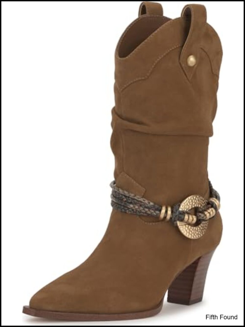 Leather Slouch Mid-Calf Western Bootie Pointed Toe Stacked Heel